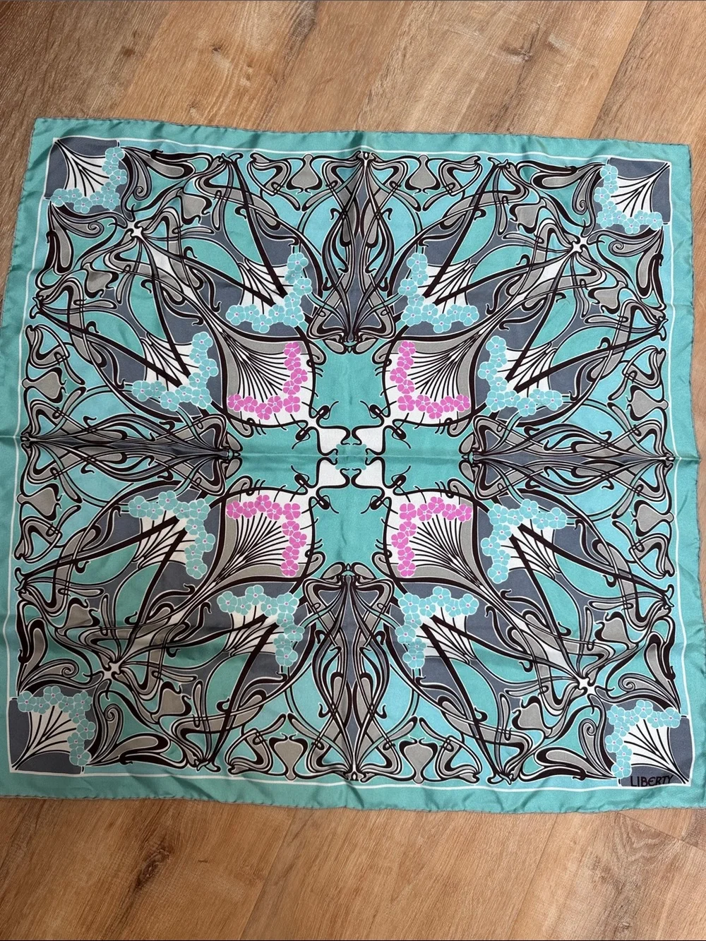 Liberty Turquoise Floral Art Nouveau Italian Silk Square Scarf